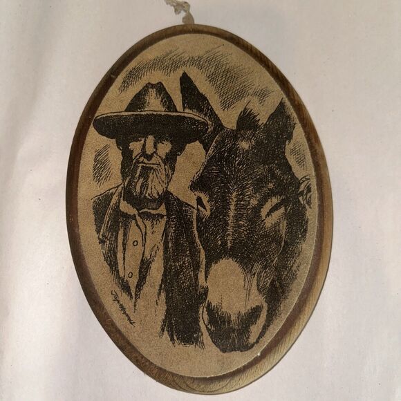 Other - Vintage Wooden Old west Pen and Ink on Suede Wood Plaque Signed John Wyoprall